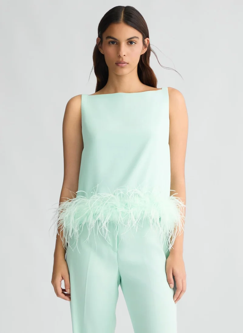 Liu Jo Aqua green top with feathers