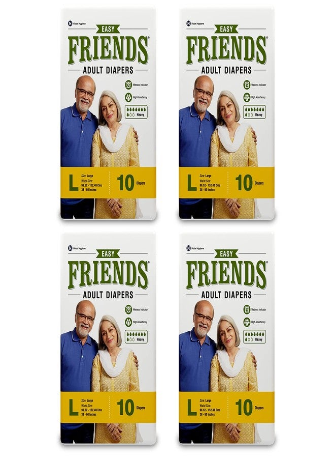 Friends Easy Adult Diapers Tape Style | 40 Count (Large) | Waist 32.68-59.84 inch; 83-152 cm with odour lock | Unisex | Leakproof | Wetness Indicator and Anti-Bacterial Absorbent Core - Image 1