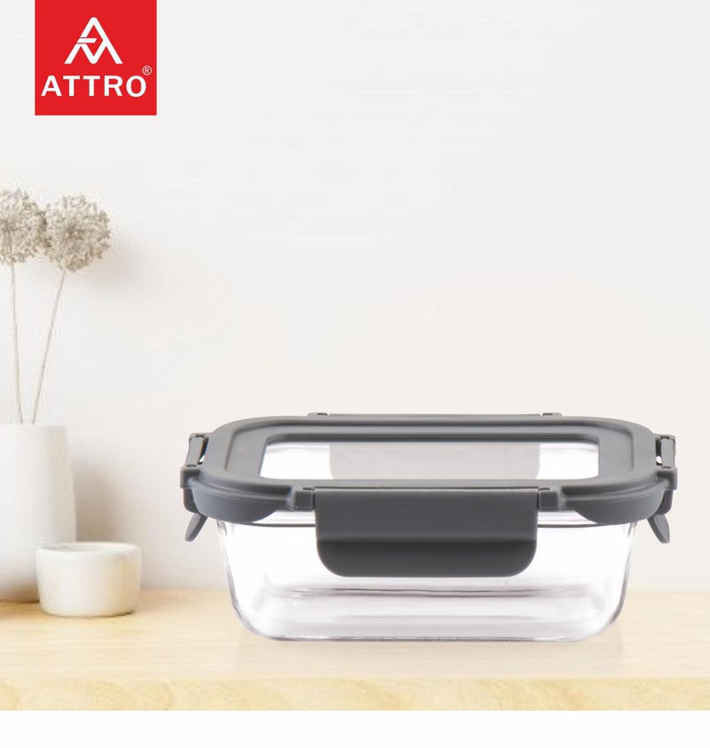 ATTRO Glassox Borosilicate Rectangular Glass Lunch Box with Tempered Glass Lid Food Storage Container Microwave & Freezer Safe Leak-Proof 370ml Set of 2 - Image 3