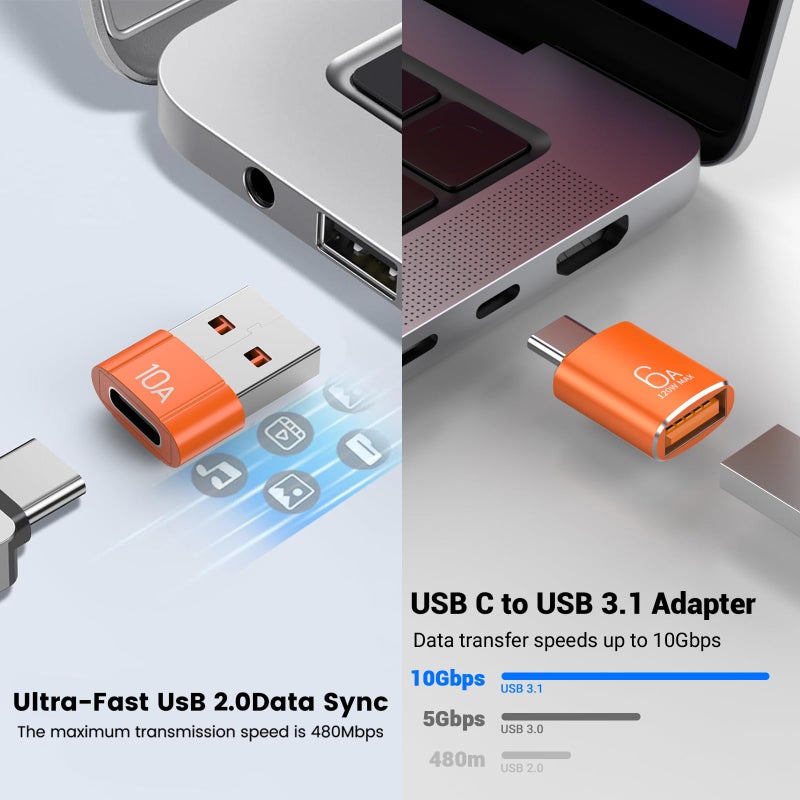 Pastall 10-Pack 10Gbps/120W USB C to USB Adapter & C Male to 3.1 Female Charger,Compatible with MacBook Pro/Air, iPhone 17 16 15 Pro Max/15 Plus/14 13 12 Samsung Galaxy S25/S24/S23/S22(Orange) - Image 3