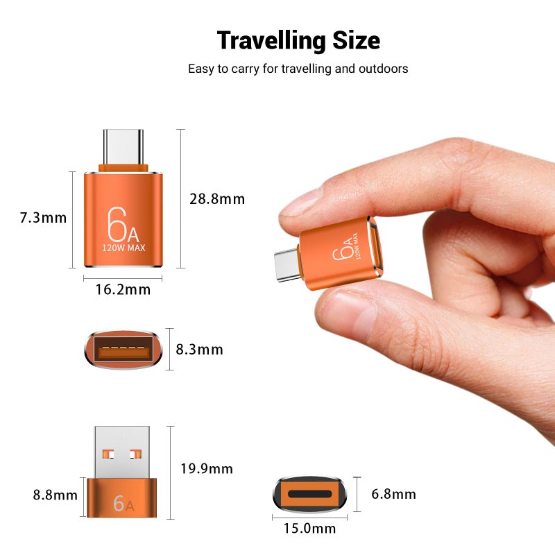 Pastall 10-Pack 10Gbps/120W USB C to USB Adapter & C Male to 3.1 Female Charger,Compatible with MacBook Pro/Air, iPhone 17 16 15 Pro Max/15 Plus/14 13 12 Samsung Galaxy S25/S24/S23/S22(Orange) - Image 5