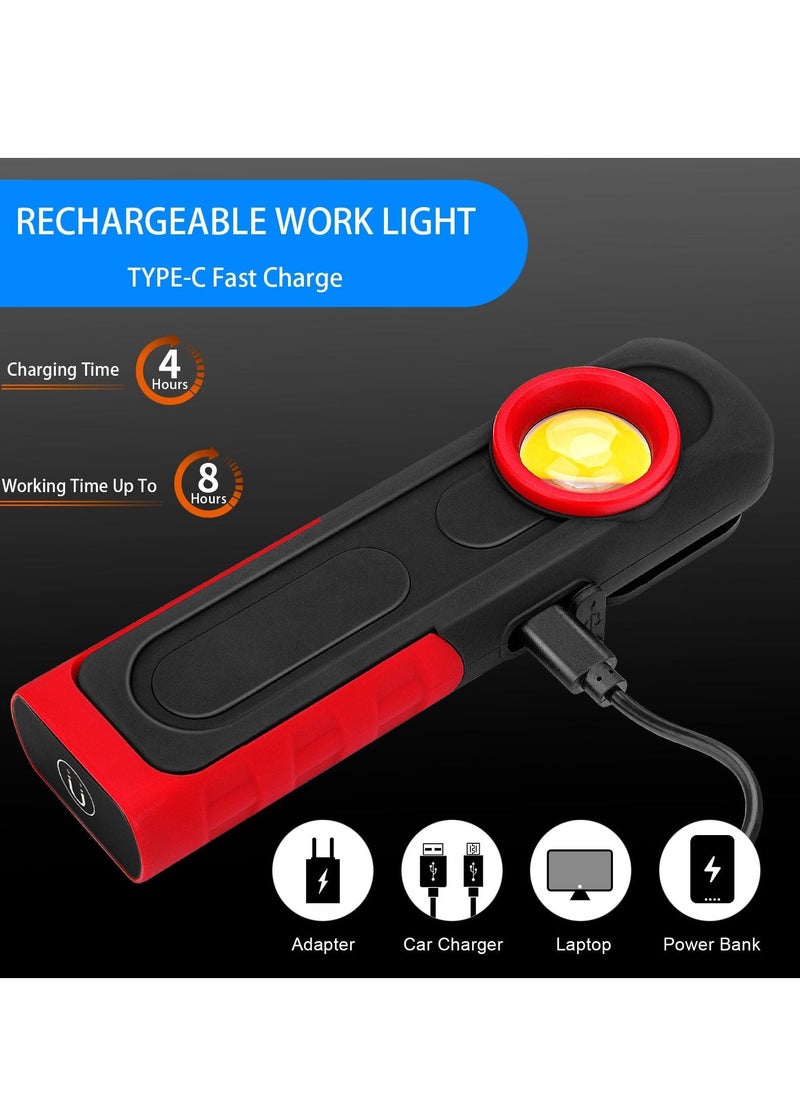 LED Work Light 500 Lumens Portable Rechargeable Magnetic Work Light with Hanging Hook Waterproof COB Keychain WorkLight 4 Light Modes Type C Charge Strong Magnet Base for Camping Repairing Grill - Image 3