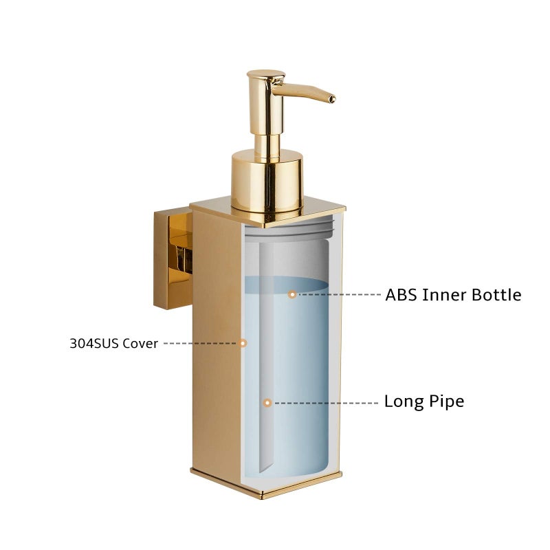 BGL Soap Dispenser Stainless Steel 304 Wall Mount Gold Liquid and Soap Dispenser for Kitchen and Bathroom - Image 3