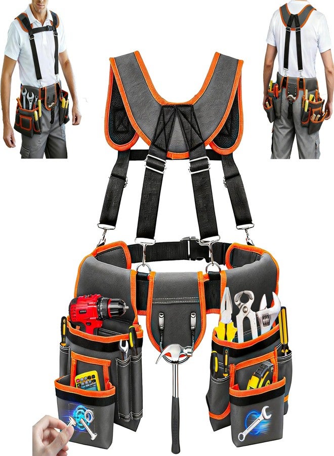 JUSTHERE Tool Belt, Professional Tool Belts for Men, 32''-60'' Adjustable Magnetic Tool Pouch With Suspenders & Multiple Pockets, Detachable Tool Pouch Bag for Electrician,Carpenter,Construction,Work Apron - Image 1