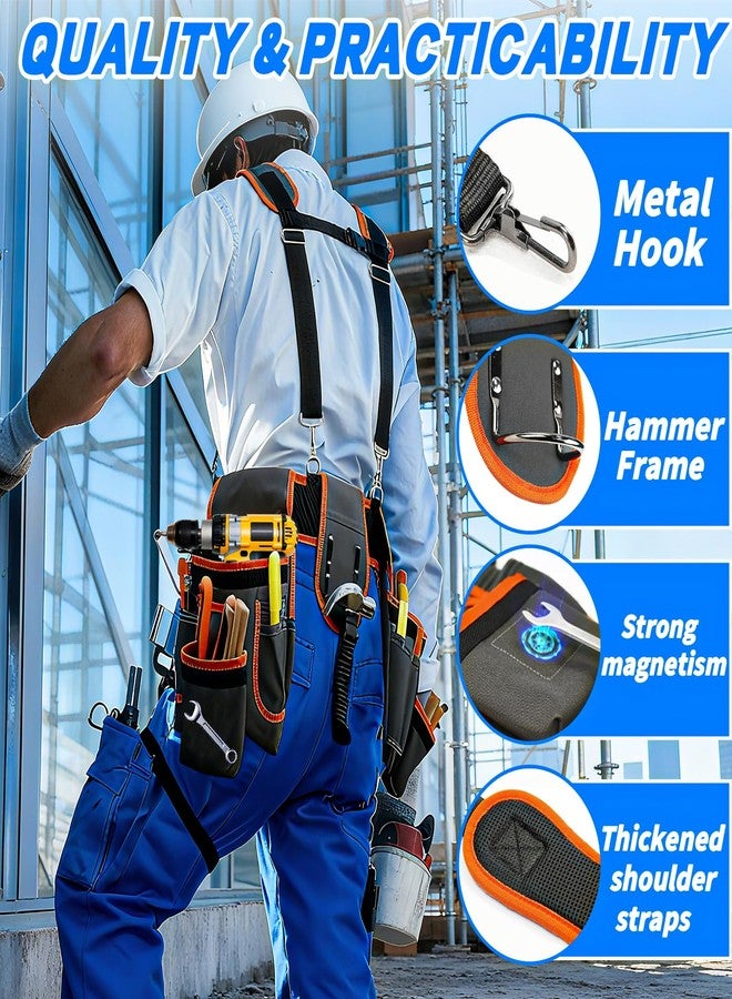 JUSTHERE Tool Belt, Professional Tool Belts for Men, 32''-60'' Adjustable Magnetic Tool Pouch With Suspenders & Multiple Pockets, Detachable Tool Pouch Bag for Electrician,Carpenter,Construction,Work Apron - Image 3