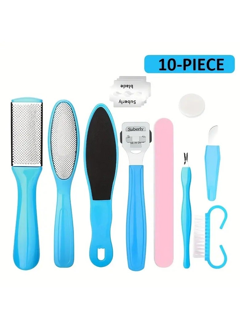 ORiTi Pedicure Kit Foot File Set Professional Manicure Nail Foot Spa Care Tools Double Sided Files Scraper Rasp - Blue - Image 1