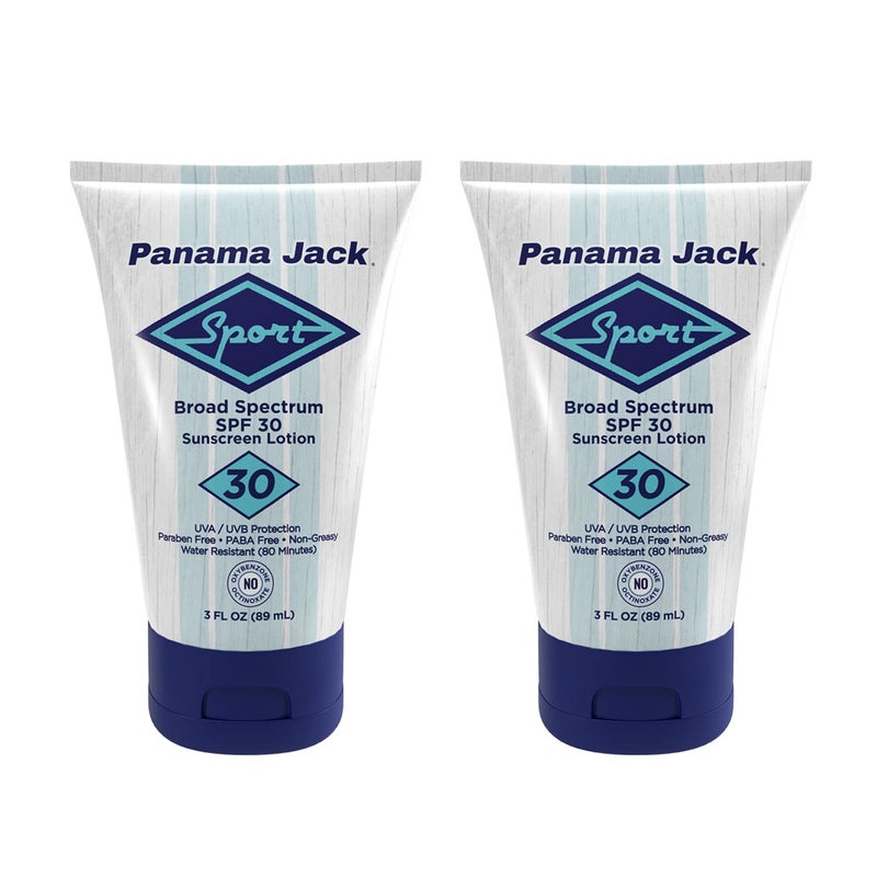 Panama Jack Sport Sunscreen Lotion  SPF 30 Broad Spectrum UVAUVB Protection NonGreasy PABA Paraben Gluten  Cruelty Free 3 FL OZ Pack of 2