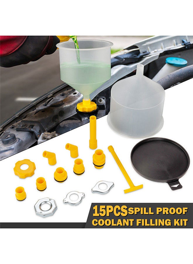 Generic - 15-Piece Car Radiator Coolant Funnel Kit Spill-Free Funnel Cooling System Funnel Tool with Multiple Caps & Cap Adapters - Image 1
