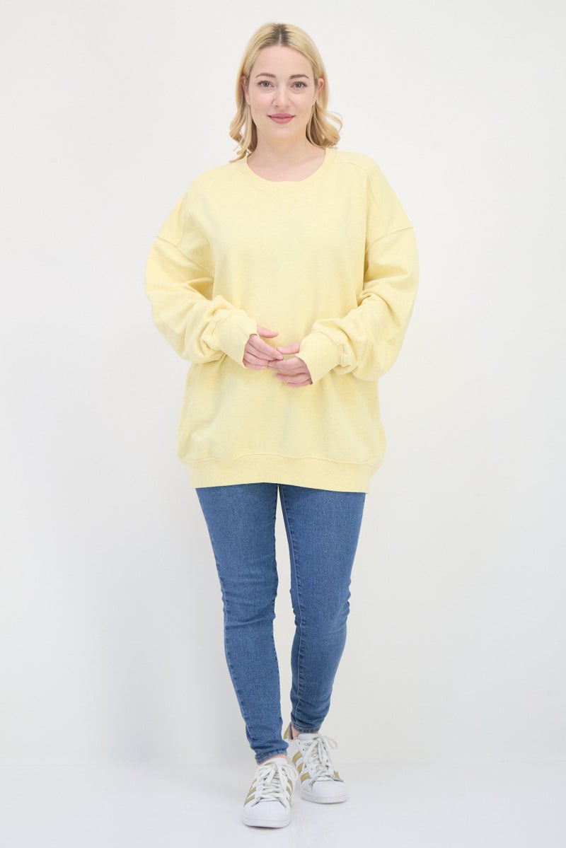 Aerie Women Crew Neck Long Sleeves Brand Logo Sweatshirt, Yellow - Image 4
