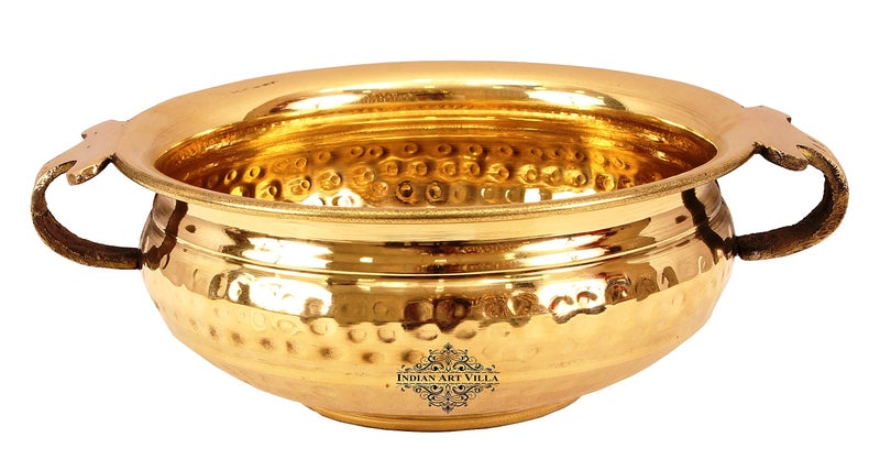 INDIAN ART VILLA Pure Brass Hammered Design Urli Decorative Bowl, Home Décor & Festive Item, Diameter- 6" inches, 900 ML - Image 1