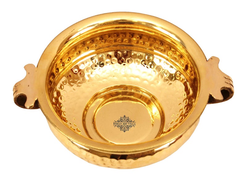 INDIAN ART VILLA Pure Brass Hammered Design Urli Decorative Bowl, Home Décor & Festive Item, Diameter- 6" inches, 900 ML - Image 3