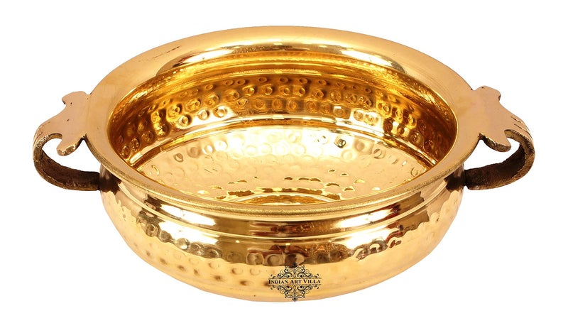 INDIAN ART VILLA Pure Brass Hammered Design Urli Decorative Bowl, Home Décor & Festive Item, Diameter- 6" inches, 900 ML - Image 2