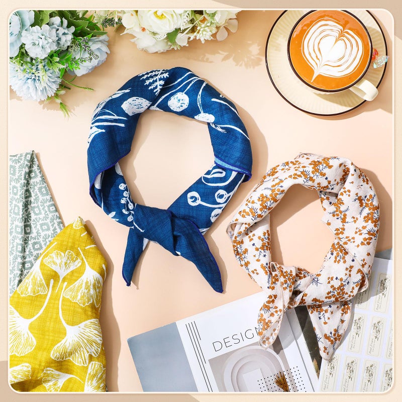 Shyyween 21'' x 21'' Floral Bandana Headband for Women Spring Cute Retro Hair Head Cotton Scarf for Head(4 Pcs,Retro) - Image 2