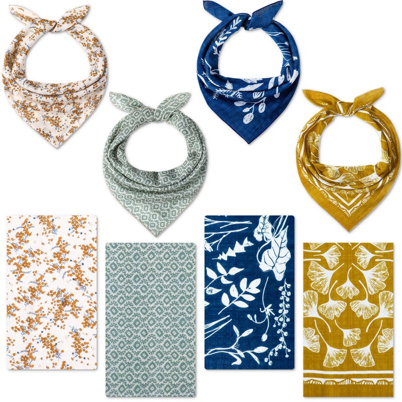 Shyyween 21'' x 21'' Floral Bandana Headband for Women Spring Cute Retro Hair Head Cotton Scarf for Head(4 Pcs,Retro) - Image 1