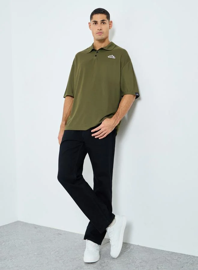 Styli Styli Olive Embroidered Oversized Polo Shirt