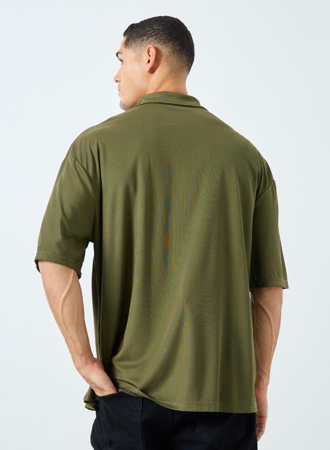 Styli Olive Embroidered Oversized Polo Shirt - Image 4