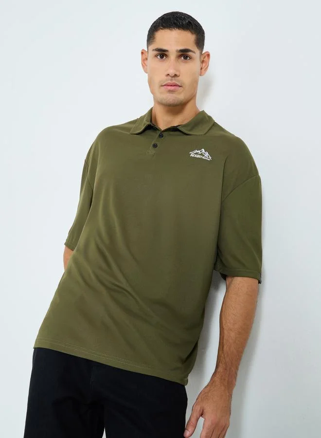 Styli Olive Embroidered Oversized Polo Shirt
