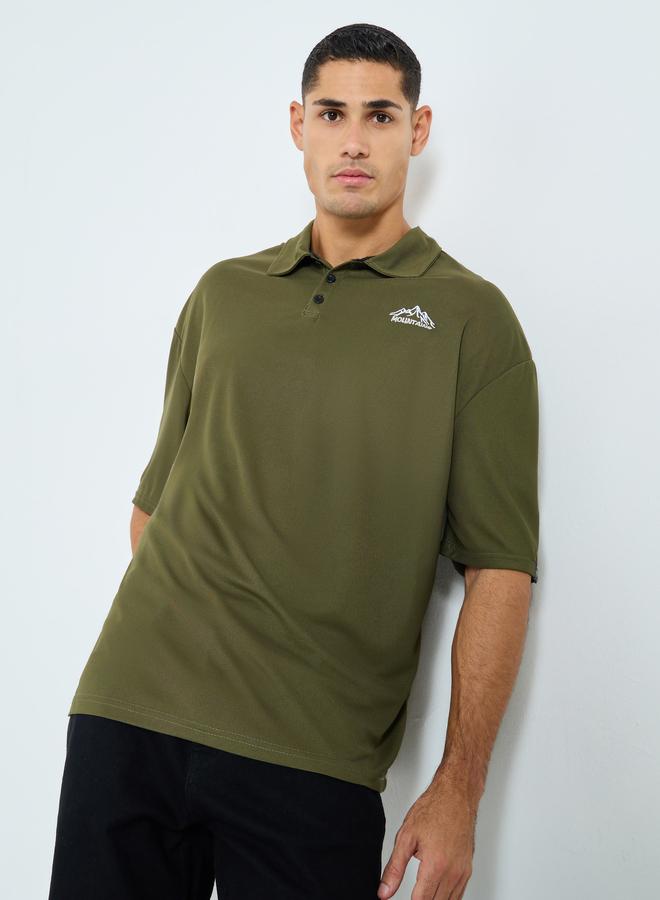 Styli Olive Embroidered Oversized Polo Shirt - Image 1