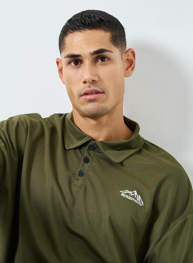 Styli Olive Embroidered Oversized Polo Shirt - Image 3