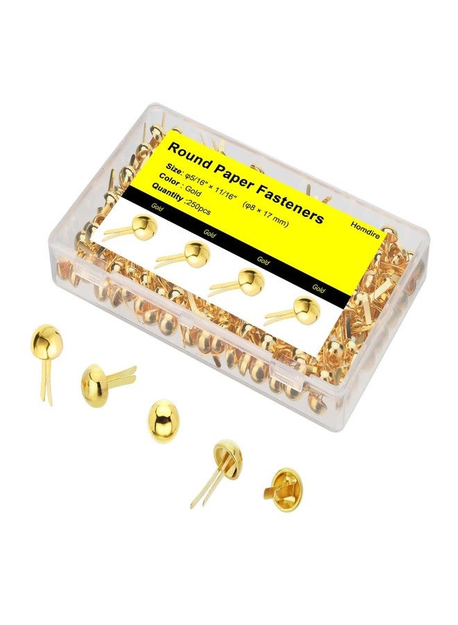 Homdire Paper Fasteners for Crafts, 250pcs Brad Fasteners, 8x17mm Gold Brads Paper Fasteners, Mini Metal Paper Brads, Split Pins, Round Head Fasteners - Image 1