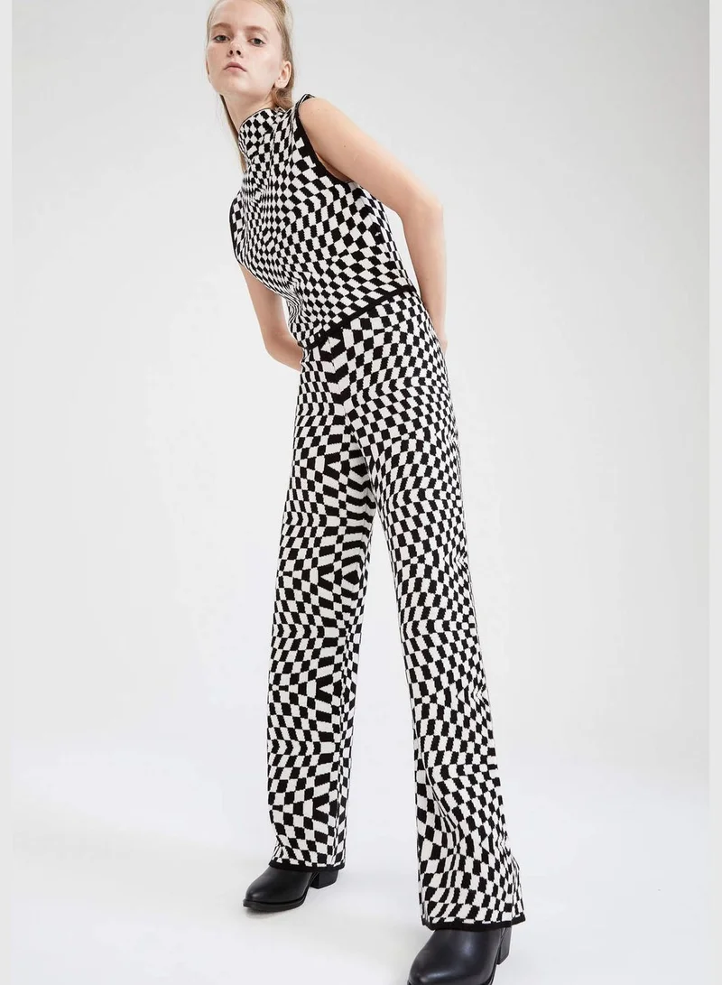 DeFacto Relax Fit Wide Leg Checkers Print Trousers