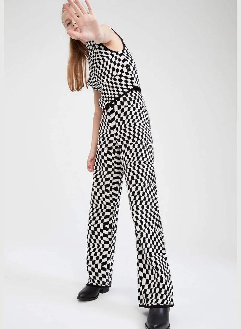 DeFacto Relax Fit Wide Leg Checkers Print Trousers