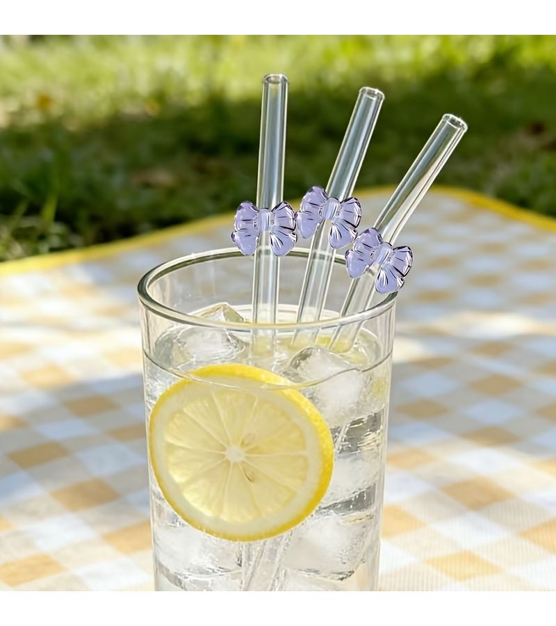 Tshaped Clear Glass Straw Eco Friendly Reusable Curved Drinking Tube With Cleaning Brush For Cocktails Beverages And Summer Smoothies 1 Straw Plus 1 Brush Set - Image 4