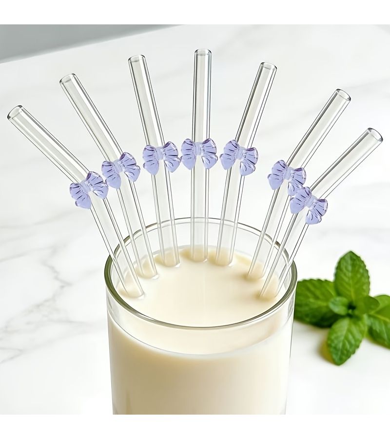 Tshaped Clear Glass Straw Eco Friendly Reusable Curved Drinking Tube With Cleaning Brush For Cocktails Beverages And Summer Smoothies 1 Straw Plus 1 Brush Set - Image 1