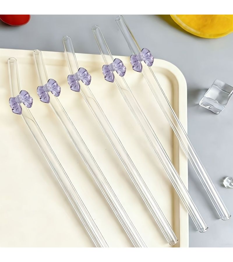 Tshaped Clear Glass Straw Eco Friendly Reusable Curved Drinking Tube With Cleaning Brush For Cocktails Beverages And Summer Smoothies 1 Straw Plus 1 Brush Set - Image 2