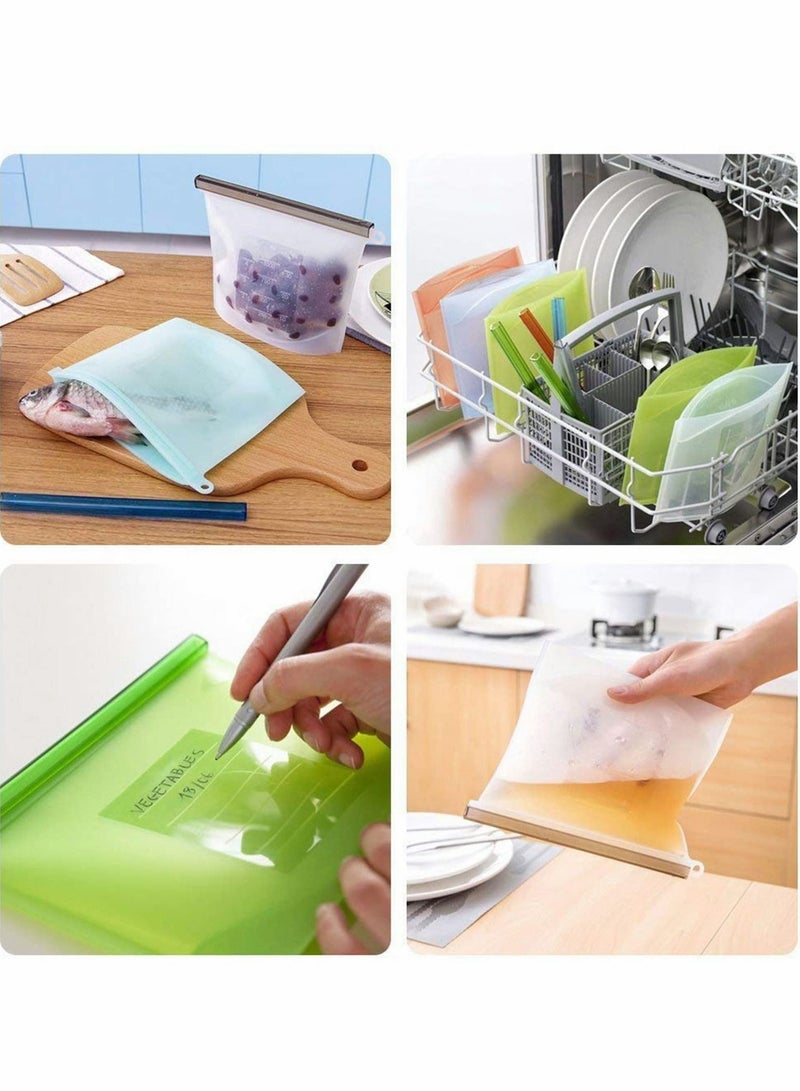 NIBEMINENT 4 Pack Reusable Silicone Food Storage Bags Size 1000ML Freezer & Dishwasher Safe kitchen Organization Bag, Leak-proof Stand-up Eco-Friendly - Image 3