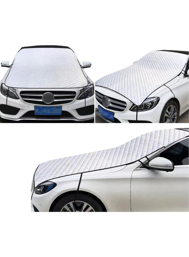 1 PC Car Half Car Cover Sunshade, Windshield Hood All-Season Protection Waterproof Dustproof Frostproof Portable Car Cloth, Outdoor Indoor Foldable Protective Cover, Universal for Cars (Silver) - Image 1