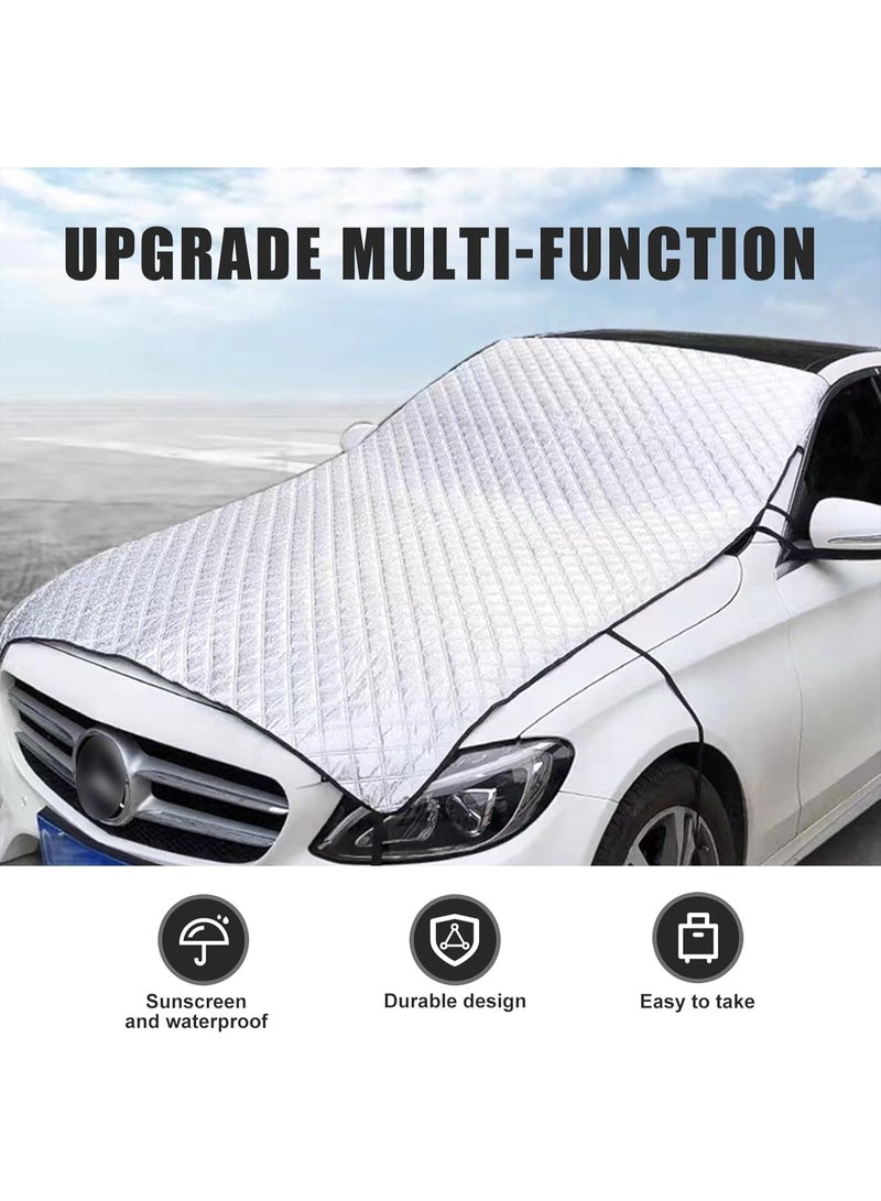 1 PC Car Half Car Cover Sunshade, Windshield Hood All-Season Protection Waterproof Dustproof Frostproof Portable Car Cloth, Outdoor Indoor Foldable Protective Cover, Universal for Cars (Silver) - Image 4