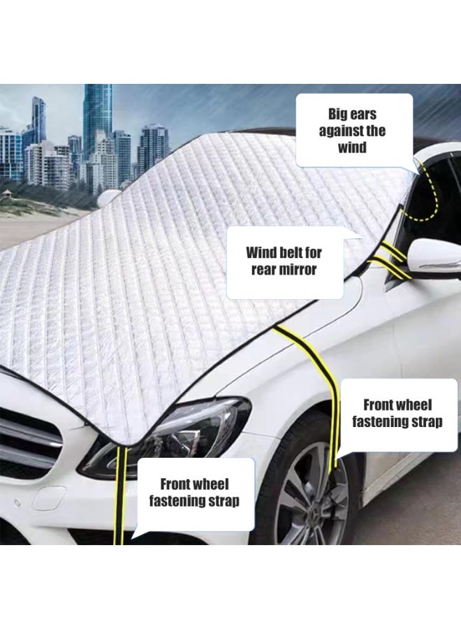 1 PC Car Half Car Cover Sunshade, Windshield Hood All-Season Protection Waterproof Dustproof Frostproof Portable Car Cloth, Outdoor Indoor Foldable Protective Cover, Universal for Cars (Silver) - Image 2