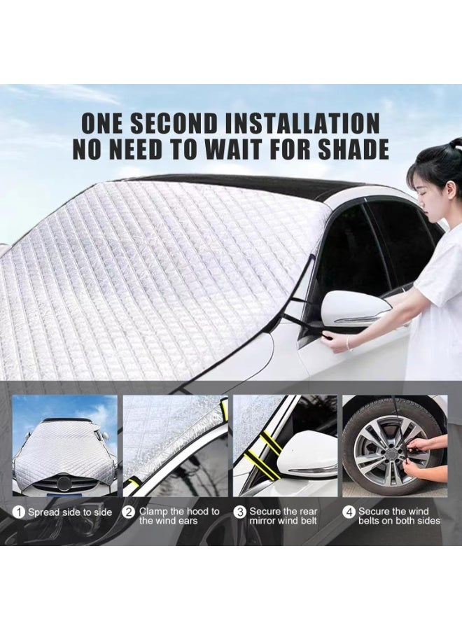 1 PC Car Half Car Cover Sunshade, Windshield Hood All-Season Protection Waterproof Dustproof Frostproof Portable Car Cloth, Outdoor Indoor Foldable Protective Cover, Universal for Cars (Silver) - Image 3