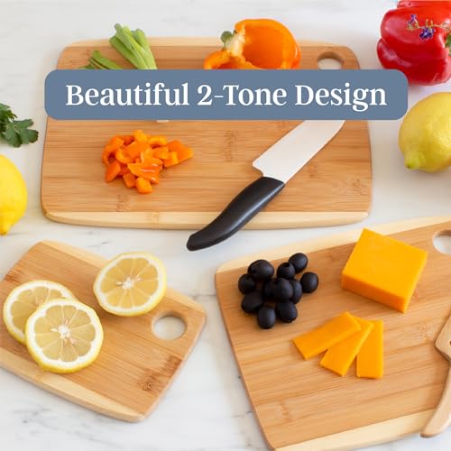 Totally Bamboo 3-Piece Two-Tone Bamboo Cutting Board Set – Reversible Kitchen Boards for Chopping & Serving Cheese, Meat, Vegetables & More - Image 4