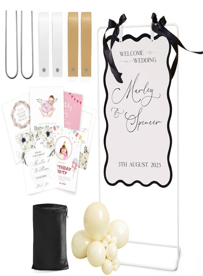 Victawks Wedding Welcome Sign Stand, Welcome to our Wedding Sign Holder, White Easel Stand for Sign Poster With Design Bundle & Ground Stakes & Leather Sign Hanging Straps, Linen Sign Stand for Wedding Decor - Image 1