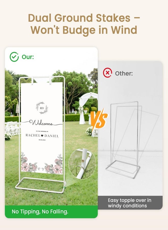 Victawks Wedding Welcome Sign Stand, Welcome to our Wedding Sign Holder, White Easel Stand for Sign Poster With Design Bundle & Ground Stakes & Leather Sign Hanging Straps, Linen Sign Stand for Wedding Decor - Image 2