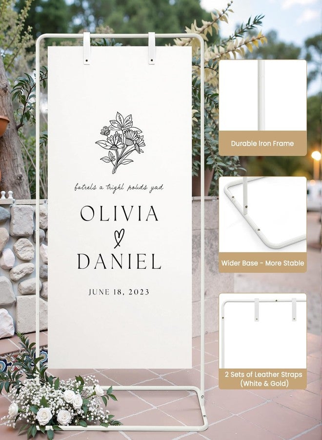 Victawks Wedding Welcome Sign Stand, Welcome to our Wedding Sign Holder, White Easel Stand for Sign Poster With Design Bundle & Ground Stakes & Leather Sign Hanging Straps, Linen Sign Stand for Wedding Decor - Image 4