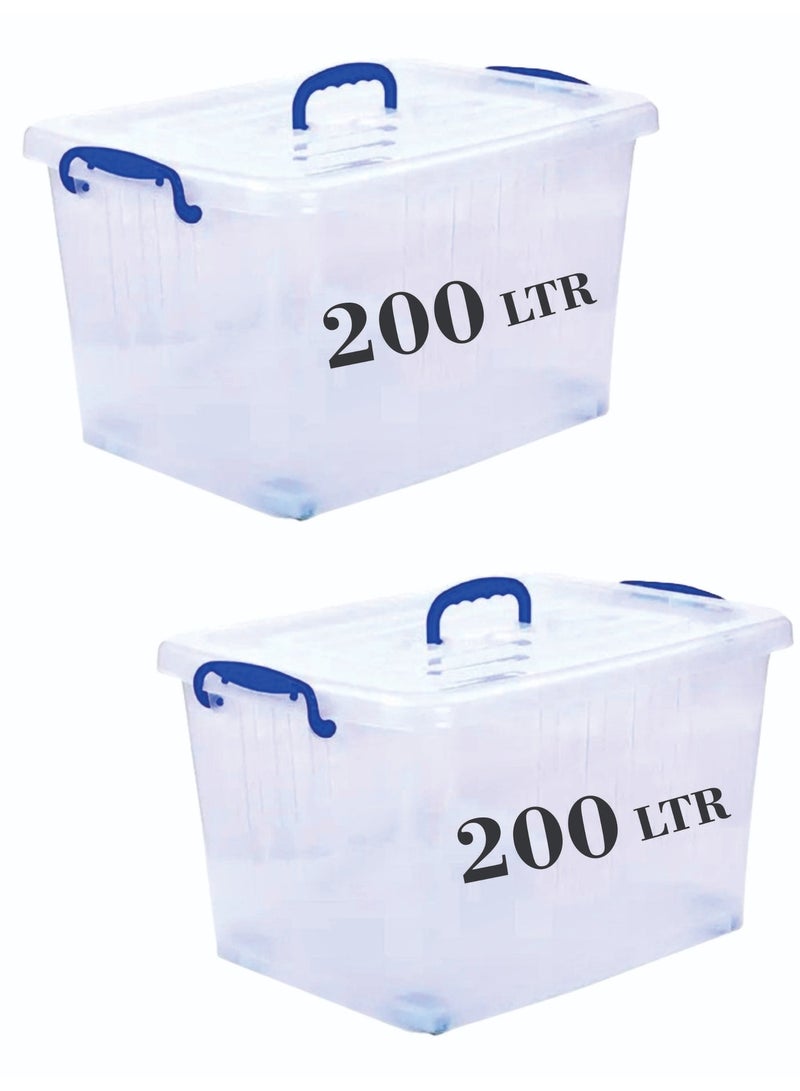 هيواري مجموعة صناديق تخزين بلاستيكية شفافة من هايوير، سعة ٢٠٠ لتر، قطعتان، بأغطية قابلة للقفل | حاويات تنظيم شفافة للملابس، والألعاب، والأدوات، والحرف اليدوية | حلول تخزين قابلة للتكديس بمقابض (٢ × ٢٠٠ لتر) - Image 1