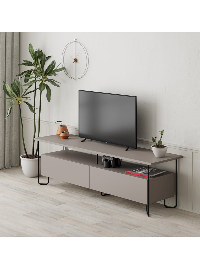 موراه خزانة تلفزيون موراه هوم كورنيا، بابان، لتخزين أجهزة تلفزيون حتى 60 بوصة | حامل تلفزيون عصري بأرجل معدنية متينة للمنازل والمكاتب والفنادق | خزانة تخزين | 150×42×45 سم (لون بني فاتح) - Image 1