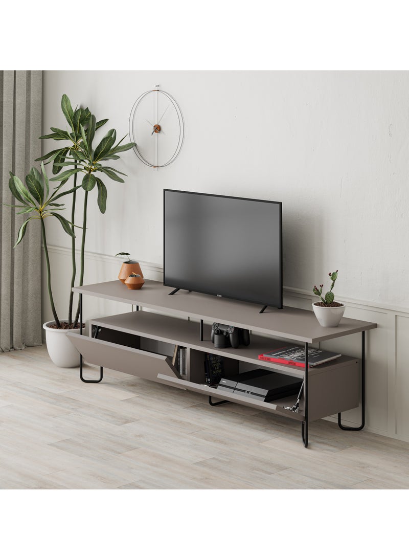 موراه خزانة تلفزيون موراه هوم كورنيا، بابان، لتخزين أجهزة تلفزيون حتى 60 بوصة | حامل تلفزيون عصري بأرجل معدنية متينة للمنازل والمكاتب والفنادق | خزانة تخزين | 150×42×45 سم (لون بني فاتح) - Image 3