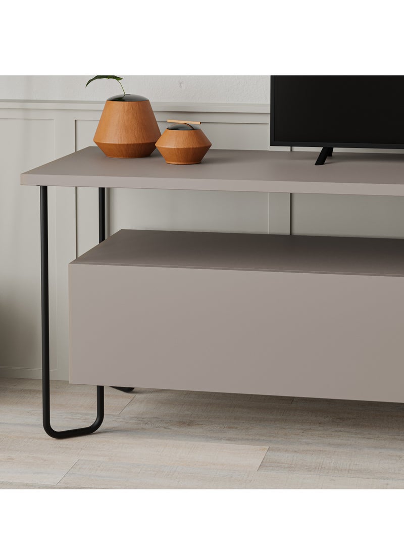 موراه خزانة تلفزيون موراه هوم كورنيا، بابان، لتخزين أجهزة تلفزيون حتى 60 بوصة | حامل تلفزيون عصري بأرجل معدنية متينة للمنازل والمكاتب والفنادق | خزانة تخزين | 150×42×45 سم (لون بني فاتح) - Image 4