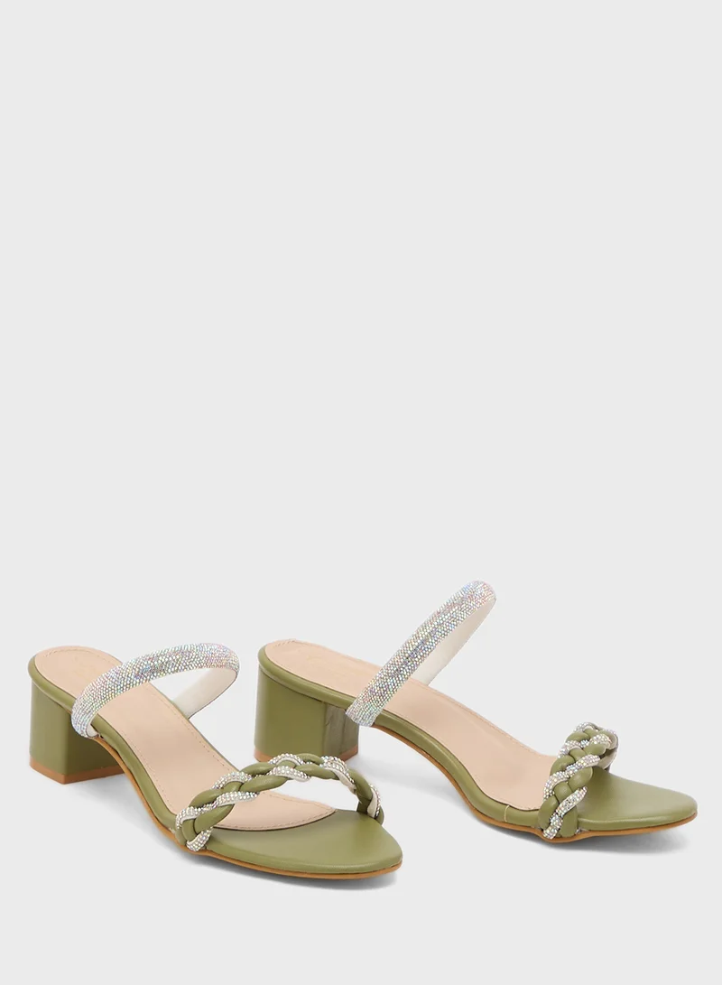 Pink Step Diamante Heeled Sandal