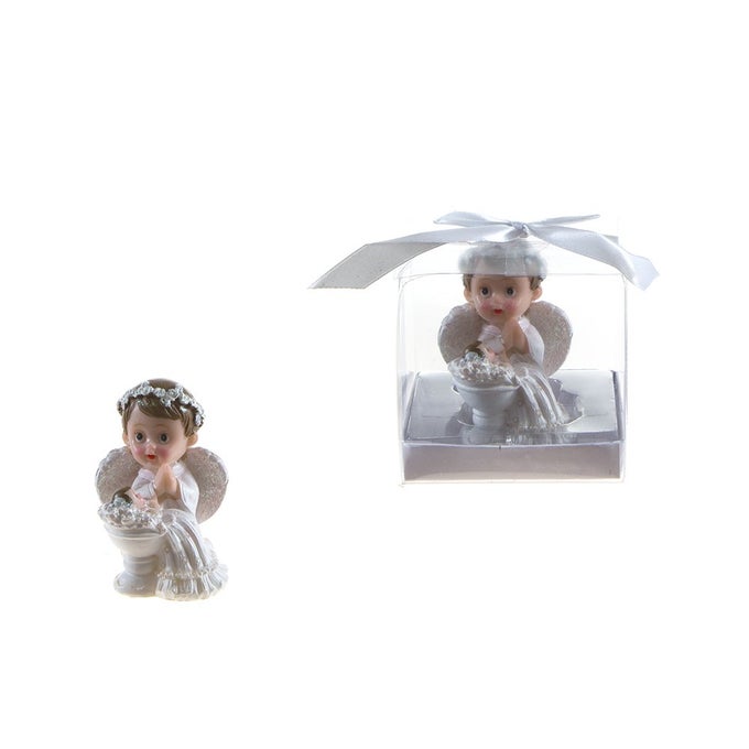 RELIGIOUS KEEPSAKE SET OF 12GIRL BABY ANGEL IN WHITE PRAYING NEXT TO INFANT FAVORS PINK