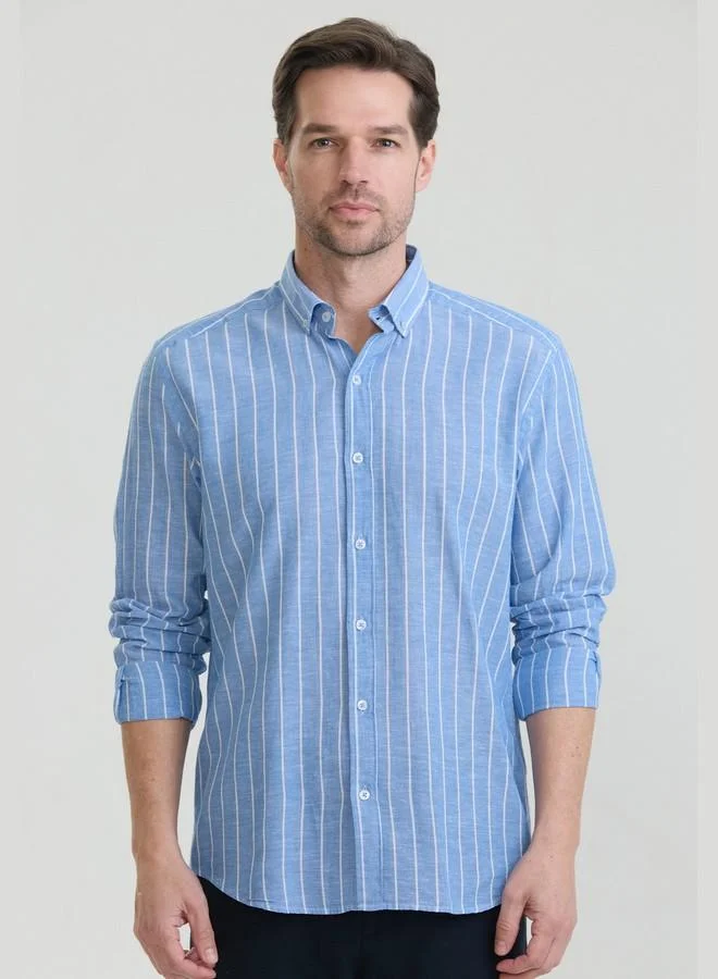 فيليكس هاردي Men's Cotton Linen Blend Long Sleeve Shirt