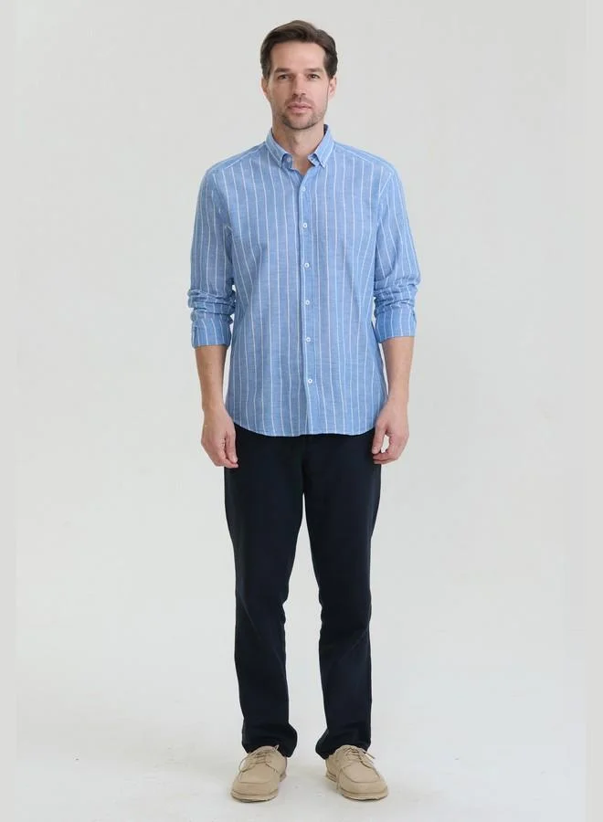 فيليكس هاردي Men's Cotton Linen Blend Long Sleeve Shirt
