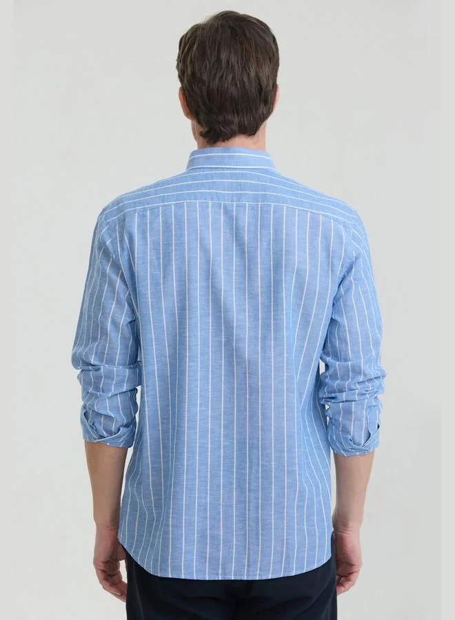 FELIX HARDY Sax Men's Cotton Linen Blend Long Sleeve Shirt for Men | Best Price UAE