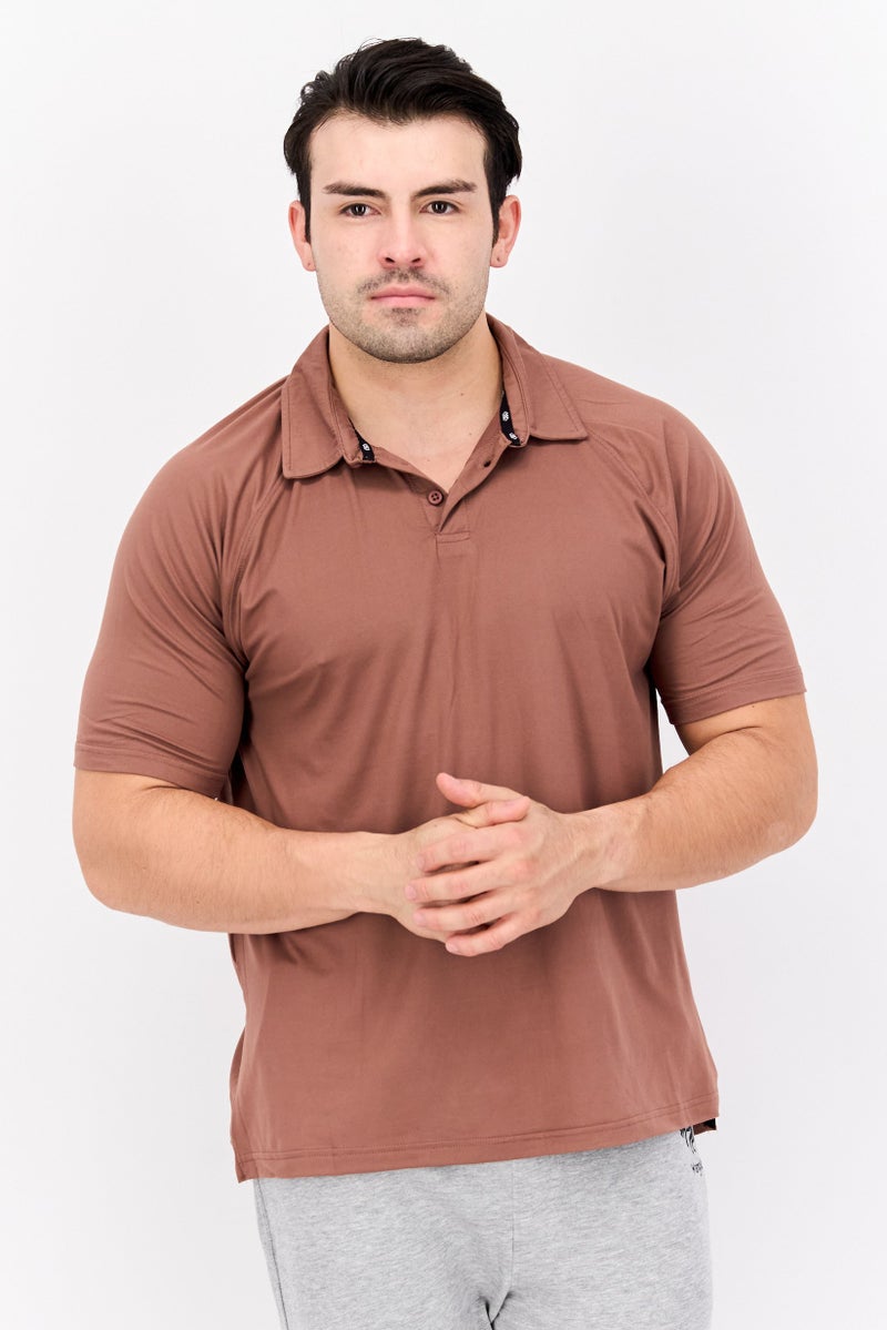 Legend Men Sportswear Fit Short Sleeve Polo Golf Shirts, Brown - Image 1