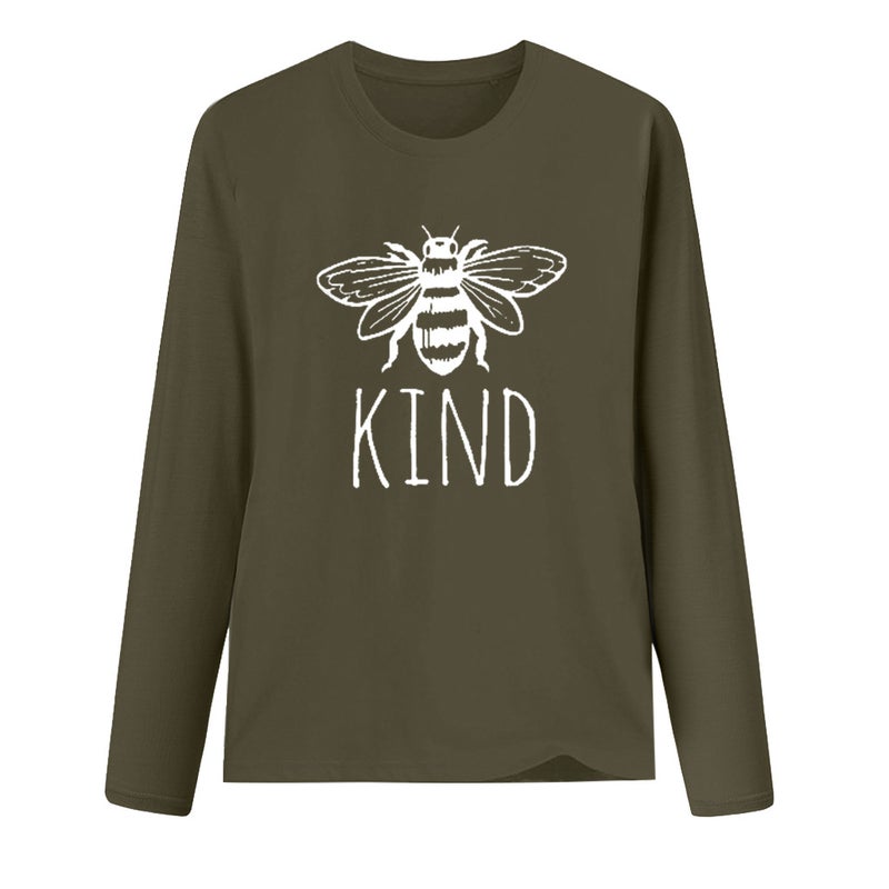 2019Kind Bee Print New Long Sleeve Pullover Women's T-Shirt, Casual Joker Loose T-Shirt - Image 1