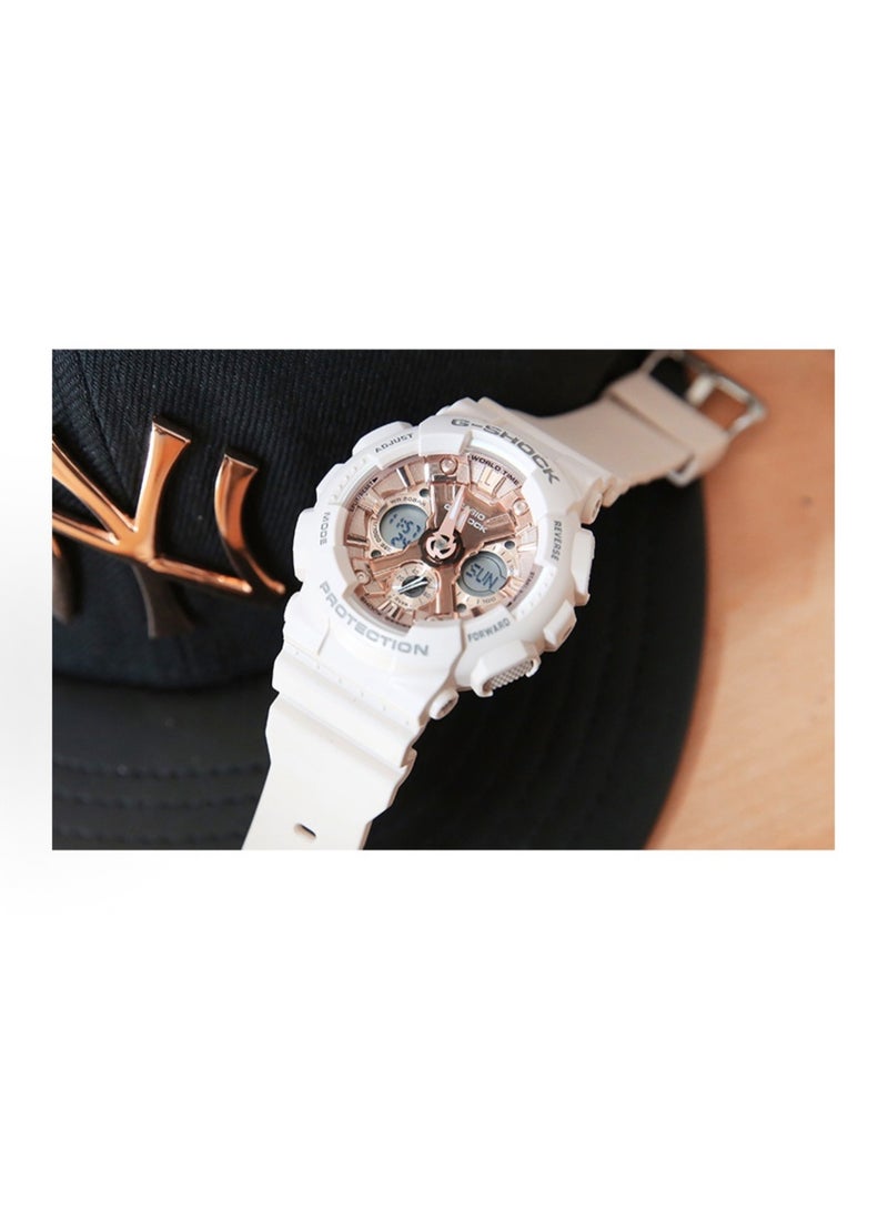 كاسيو CASIO G-SHOCK مقاوم للماء 200 متر، بقلم كوارتزي، حزام من الراتنج، ساعة كورية-يابانية، ساعة للنساء، وجه أبيض - Image 2